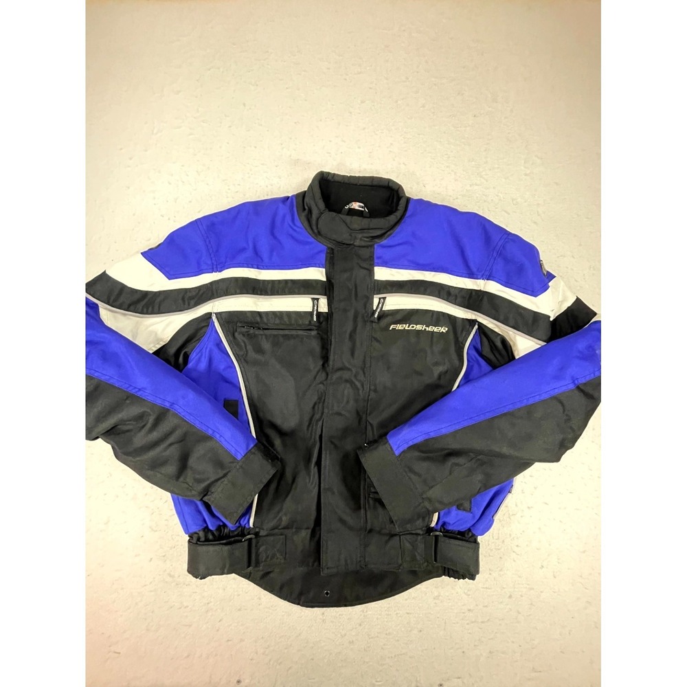 Fieldsheer Motorcycle Riding Jacket Men Blue Black Quilted Lined Racing Full Zip